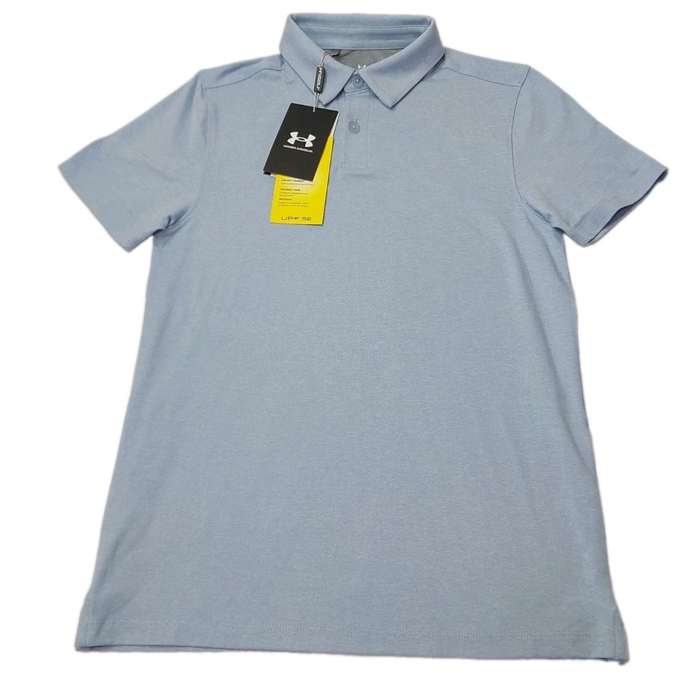 Under Armour Boys Youth Polo Shirt Medium YM UPF 50 Stretch NWT Light Blue